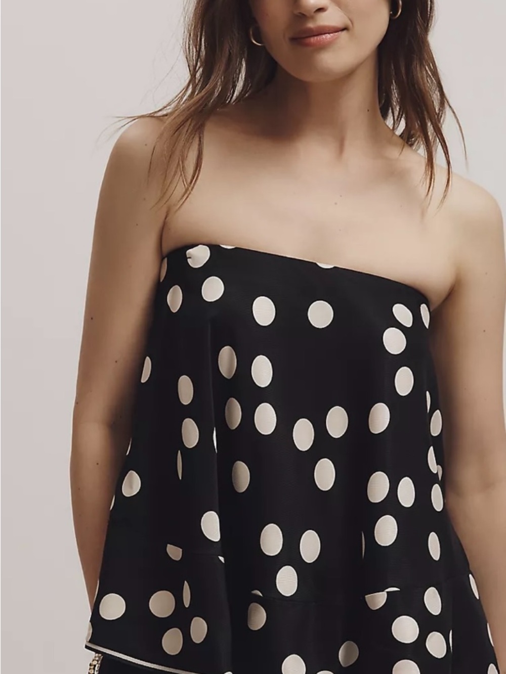 Maeve Black Strapless Top with Cream Polka Dots